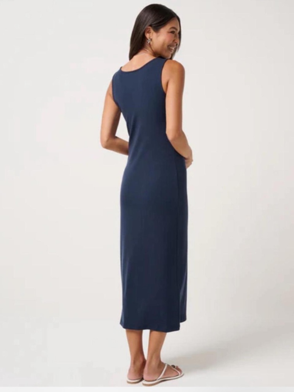 Travis Mathew Cloud Rib Knit Hadley Wood Tank Midi Dress M Navy Blue